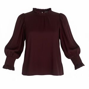 Vince Camuto Ruffled Mock Neck Blouse in Maroon